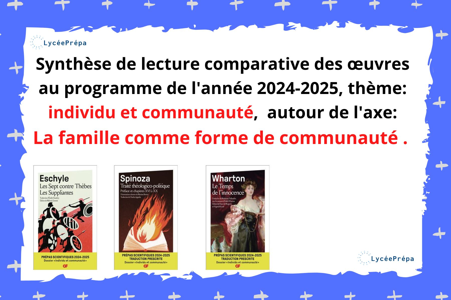 Synthèse de lecture comparative des œuvres au programme de l&rsquo;année 2024-2025, thème: individu et communauté, autour de l&rsquo;axe : « La famille comme forme de communauté ».